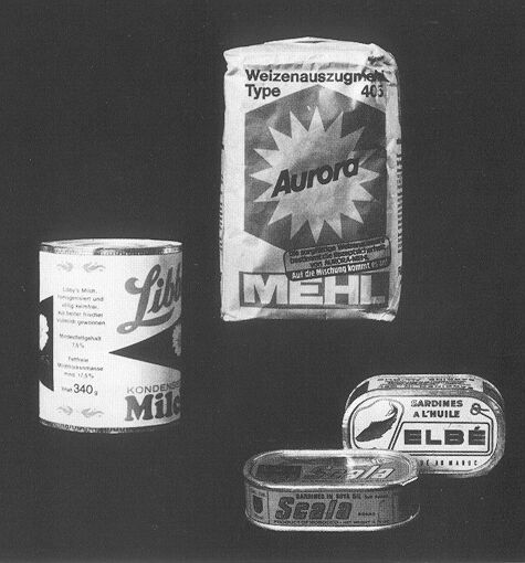  &Ouml;lsardinenkonserven, Milchdose, Mehlpackung 